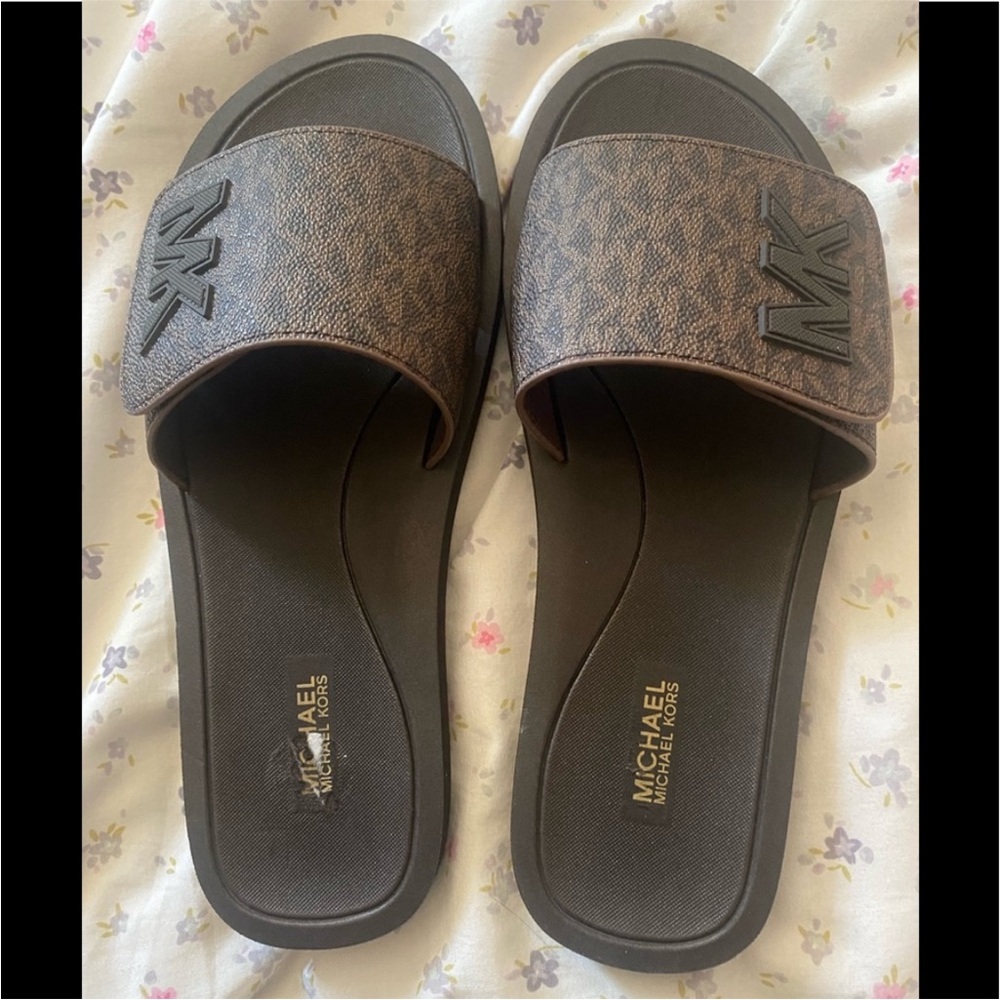 Michael Kors Black and Brown Slide Sandals
